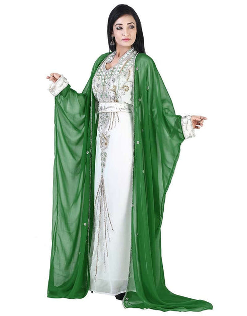 Modest Green Colored Embroidery worked Kaftan